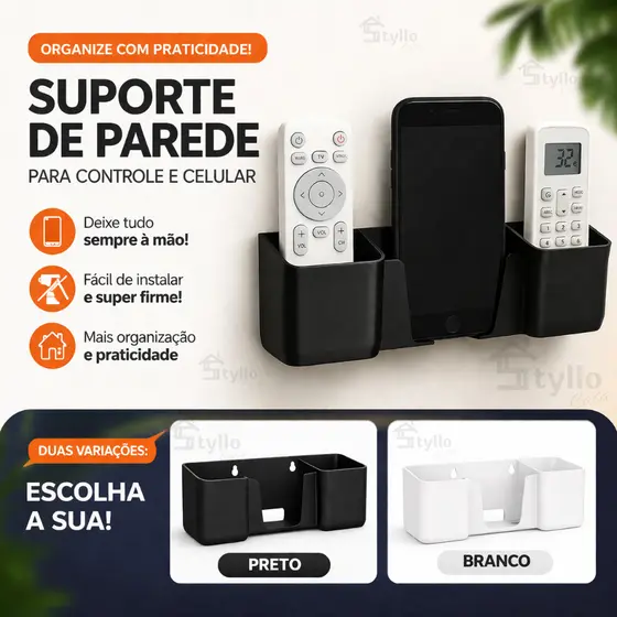 Suporte Controle e Celular de Parede Organizador Casa Comoda Quarto