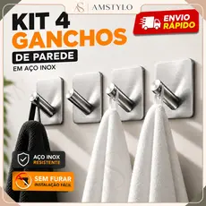 Kit 4 e 6 Ganchos Adesivo de Parede Inox Pendurar Toalhas Roupas Cabide de Banheiro Multiuso Cor Cinza