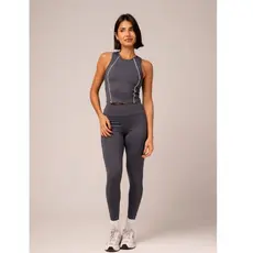 Conjunto Fitness Feminino Cinza Grafite | Legging Cintura Alta + Regata Esportiva Moderna