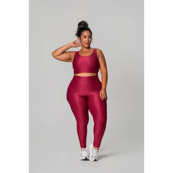 Conjunto Fitness Plus Size Top com Detalhe nas Costas + Legging Cintura Alta