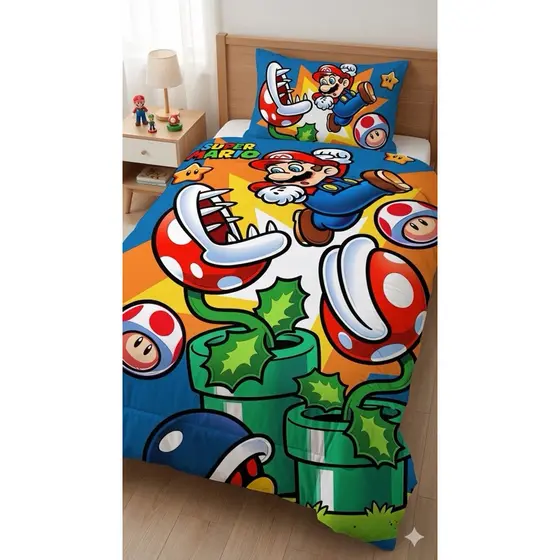 ENVIO IMEDIATOEdredom Super Mario Solteiro Kit Com 3 Peças