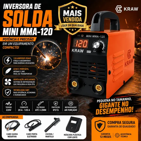 Maquina De Solda Inversora Portátil Mini Mma 220volts - Usk  Painel Digital