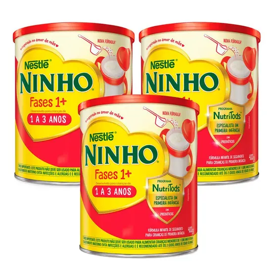 Ninho Fases 1+ Fórmula Infantil de Seguimento para Crianças de Primeira Infância de 1 a 3 anos 400g | Kit três unidades