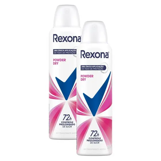 Kit 2 Desodorante Antitranspirante Aerosol Feminino Rexona Powder Dry 72 horas 150ml