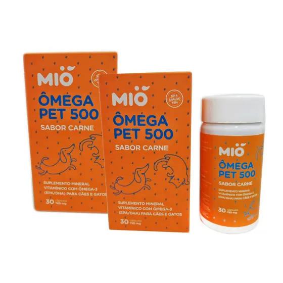 Kit 2 Ômega Pet 500 Mió Sabor Carne 30 Cápsulas