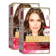 Kit 2 Tintura Creme Imédia Excellence L'oréal Castanho Claro Acinzentado 5.1 Kit