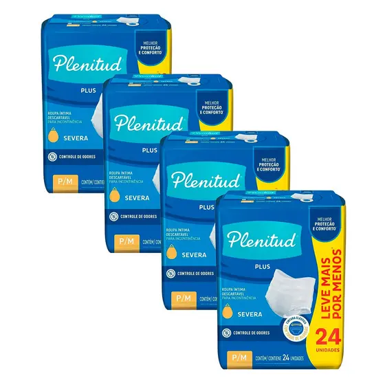 Kit 4 Roupa Íntima Plenitud Plus Unissex Tamanho P/M 24 Unidades Leve Mais Por Menos