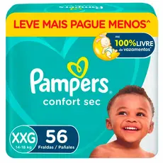 Kit 2 Fralda Infantil Pampers Confort Sec Tamanho XXG Leve Mais Por Menos com 56 Fraldas
