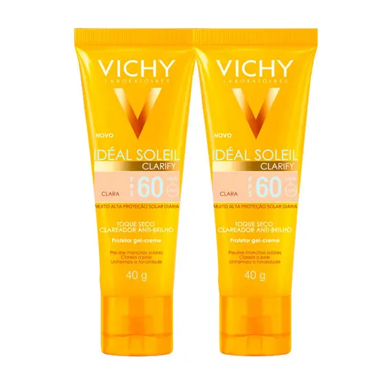Kit 2 Protetor Solar Idéal Soleil Clarify Clara FPS 60 Gel Creme Com Cor 40g