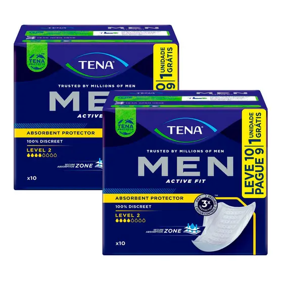 Kit 2 Absorvente Protetor Masculino para Incontinência Urinária Tena Men Active Fit Level 2 Leve 10 Pague 9 Unidades