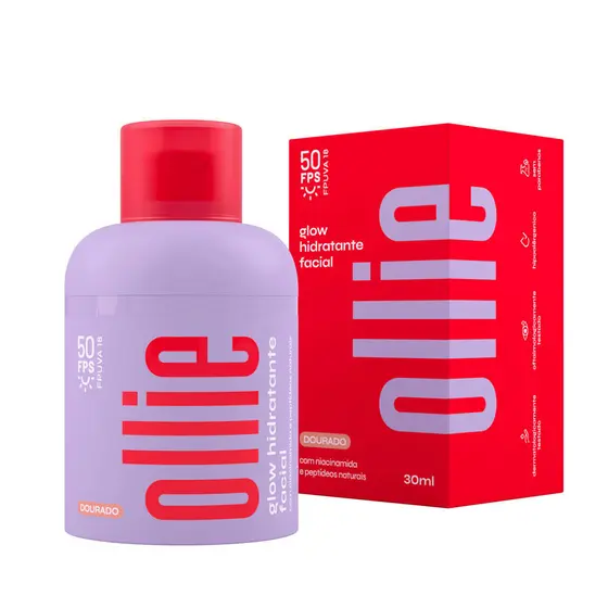 Glow Hidratante Facial Ollie FPS 50 Dourado 30ml
