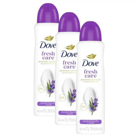 Kit 3 Antitranspirante Aerosol Dove Fresh Care Lavanda e Baunilha 150ml Spray