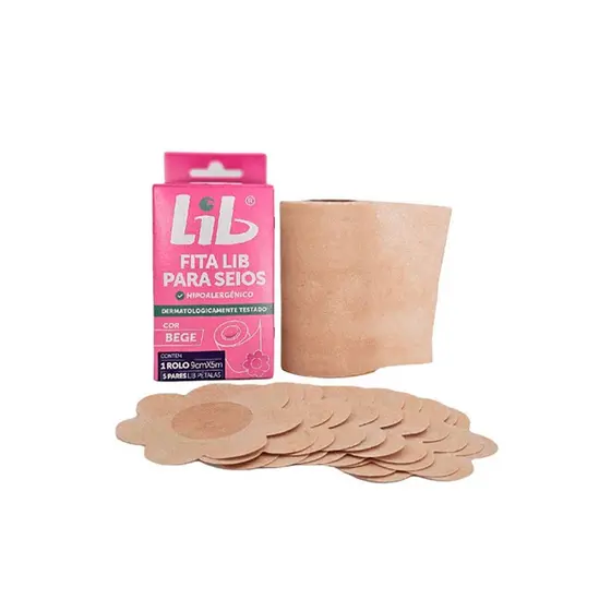 Fita Lib para Seios Cor Bege 1 Rolo 9cm X 5m com 5 Pares