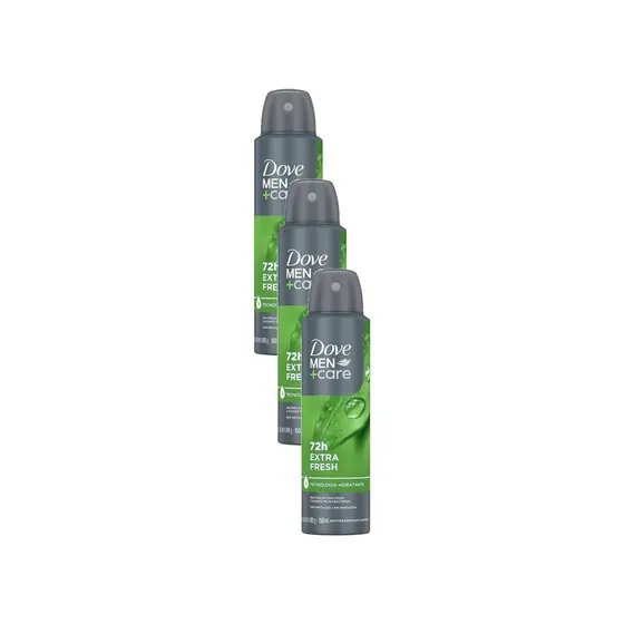Kit 3 Desodorante Dove Men + Care Extra Fresh Aerosol Antitranspirante 72h com 150ml