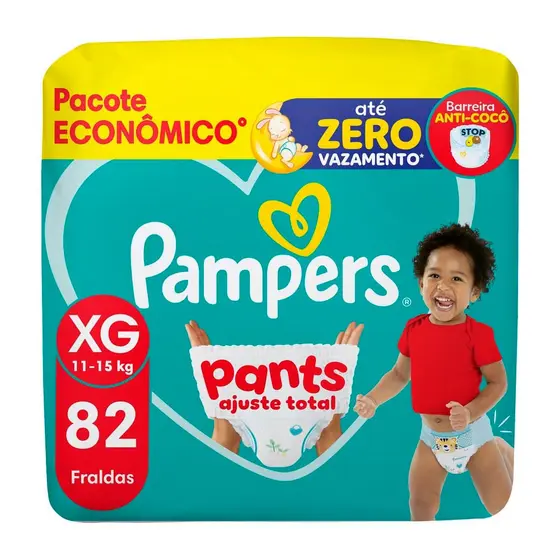 Fralda Pampers Pants Ajuste Total Tamanho G com 82 Unidades Descartáveis Pacote Econômico