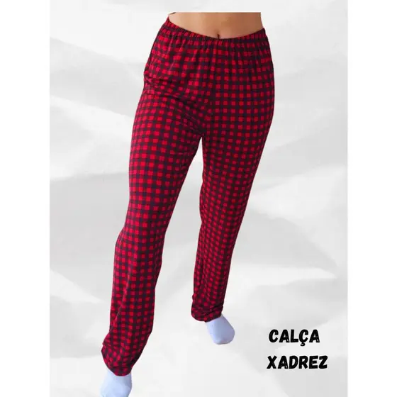 Calça FINA Xadrex VERMELHA Meia Estação Feminina