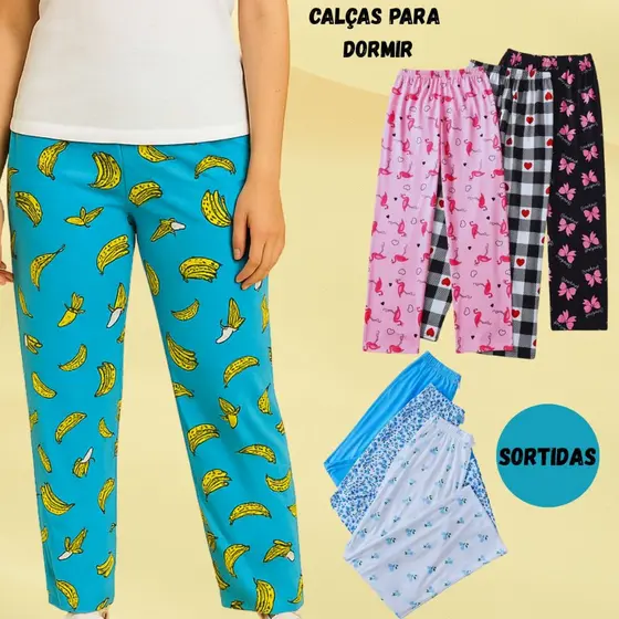 01 CALÇA FEMININA PIJAMA PÓS BANHO DE POLIÉSTER ESTAMPAS SORTIDAS