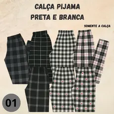 CALÇA XADREZ PIJAMA PRETA E BRANCA TECIDO FINO POLIÉSTER FINO PARA DORMIR