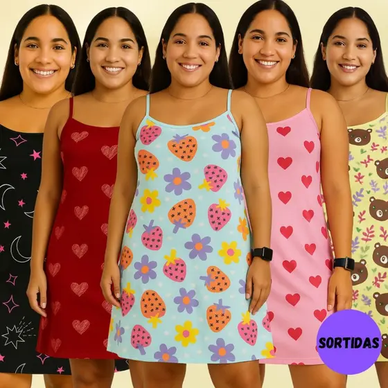 KIT 05 CAMISOLAS POLIÉSTER GRAMATURA 140 PRIMEIRA LINHA ESTAMPADAS SORTIDAS