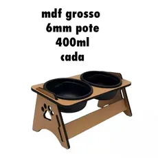 Comedouro Inclinável para Pet com Pote Plástico Cão e Gato MDF - 25cm (C) x 13cm (L) x 12cm (A)
