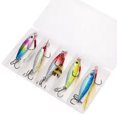 Kit 5 Pçs Isca Artificial Jumping Jig 10g 20g 30g Slow Jig Metal Pesca Mar Ideal Robalo Tucunaré