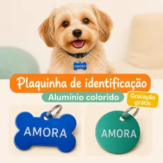 Plaquinha de Identificação Pet Personalizada Cachorro / Gato Gravada a Laser MDF e Metal