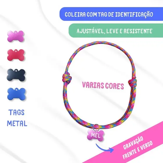 Coleira com tag de identificação Pet ajustável para cachorro e gato tag de Metal