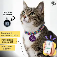 Coleira colar Pet com plaquinha e QR Code para cachorro e gato