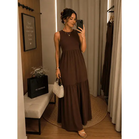 Vestido Longo Feminino Saia 3 Marias Leve e Soltinho Tecido de Malha Premium Elegante e Versátil 502