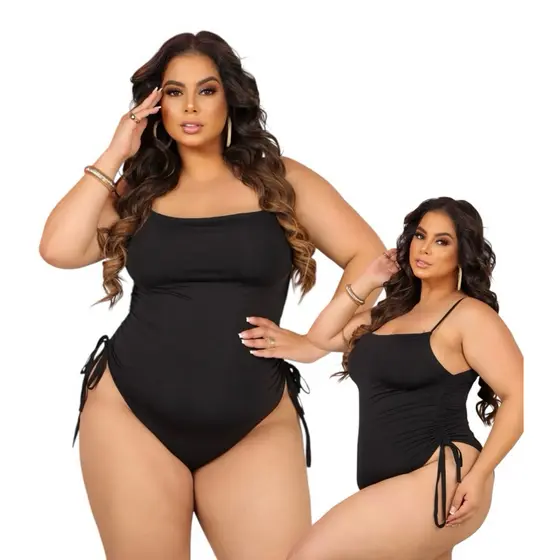 Maiô Plus Size Body feminino franzido na laterial moda praia Tendência