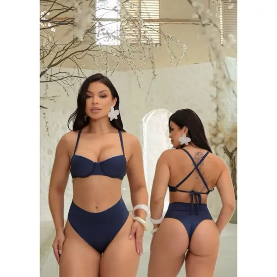 Biquíni Hot Pant meia taça com bojo calcinha cintura alta moda praia verão