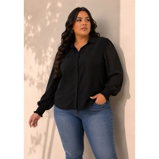 Camisa Feminina Plus Size Tecido Duna Manga Longa Social Elegante Premium G1 G2 G3