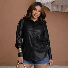 CAMISA DE COURO COM BOLSO MANGA LONGA