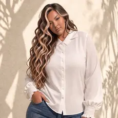 Camisa Feminina Plus Size Social Manga Longa com Punho em Lastex Elegante e Confortável