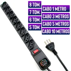 Filtro de Linha 5 6 7 e 8 Tom. Cabo 1mt 3mt 5mt 10mt Regua de Tomadas Premium