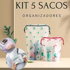 Kit 5 Sacos Organizadores de Mala de Viagem Reutilizável Saquinho de Presente