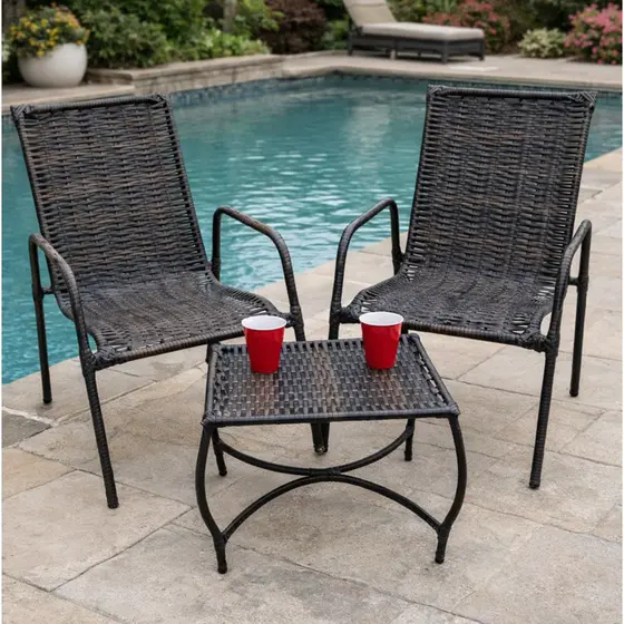 Conjunto 2 Cadeiras De Junco Jardim Com Mesa De Centro Chocolate Area Externa Sacada Varanda Resistente