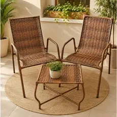 Conjunto 2 Cadeiras De Junco Jardim Com Mesa De Centro Area Externa Sacada Varanda Resistente