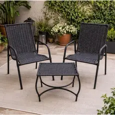 Conjunto 2 Cadeiras De Junco Preta Jardim Com Mesa De Centro Area Externa Sacada Varanda Resistente
