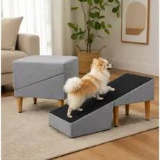 Puff Rampa Pet Tecido Linho Dobrável Banquinho Confortável Para Cachorros e Gatos Reforçado