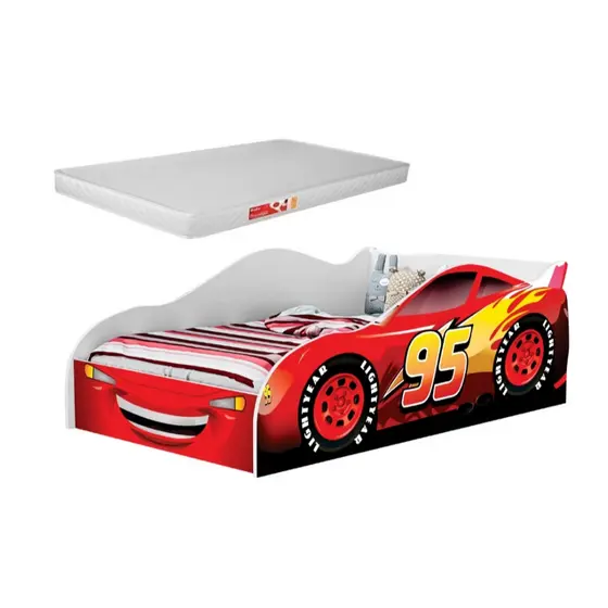Cama Carro Infantil Com Colchão Mcqueen Vermelho Quarto Bebê Temático Grade Proteção Lateral Reforçada Resistente