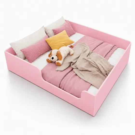Cama Casal Rosa Montessoriana Moderna Estrutura Resistente e Design Sofisticado