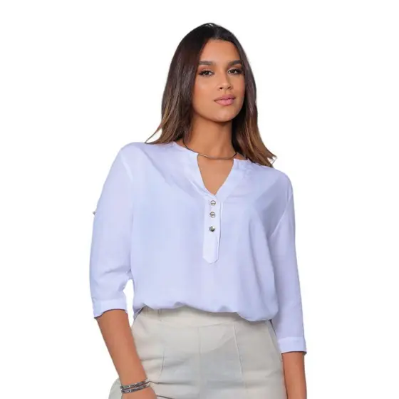 CAMISA SOCIAL FEMININA MANGA 3/4 LISO