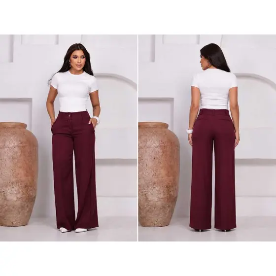 calça feminina alfaiataria   premium estilosa confortavel  con bolso lateral cintura alta