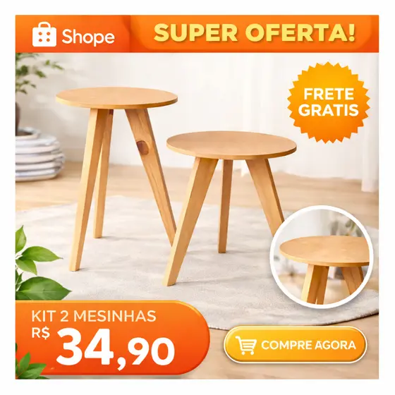 Kit 2 Mesinhas Para Sala Quarto Apoio