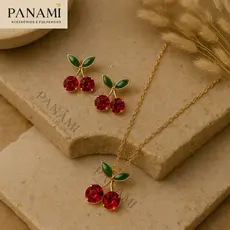 Conjunto brinco e colar cereja cherry
