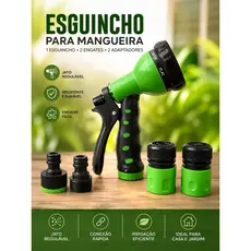 Esguicho para Mangueira Multifuncional 7 Jatos com 2 Engates e 2 Adaptadores para Jardim e Lavagem