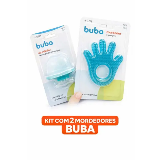 Kit 2 Mordedores Buba Bebê +4m Silicone Massageador + Mordedor Água BPA Free