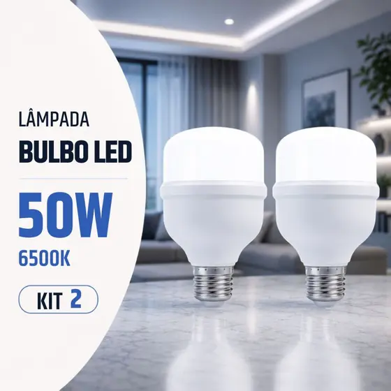 Kit 2 Lâmpada Led Super Bulbo 50w 6500k Branco Frio Bivolt 110v 220v Soquete E27 Econômica Branca