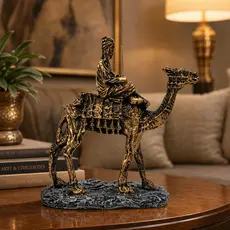 Estatueta Beduino Do Deserto Dourado Enfeite Mesa Sala Camelo Egito